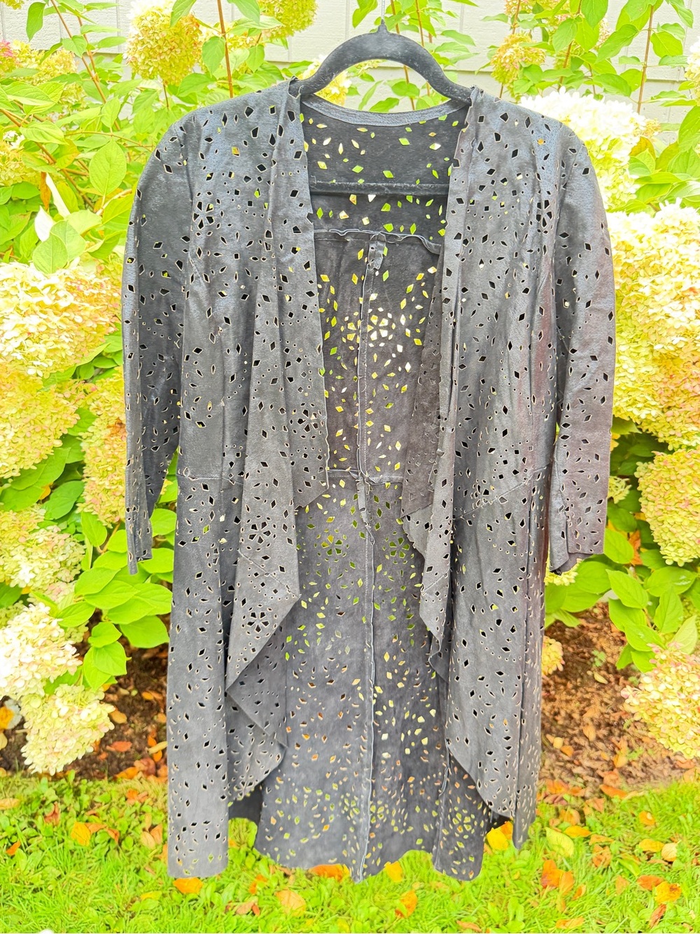bagatelle Gray Laser-Cut Open Front Cardigan